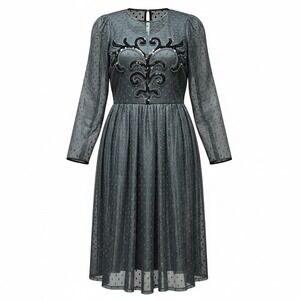 Nuit Midi Dress Womens S Black Swiss Dot Sequin Embroidered VTG Cocktail Goth